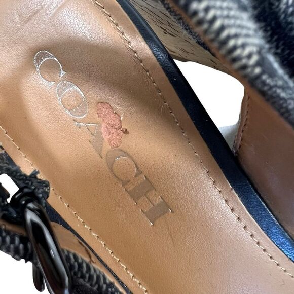 Coach Ferry Wedge Jacquard Monogram Black/Smoke/Black Cork Shoes - Picture 7 of 16